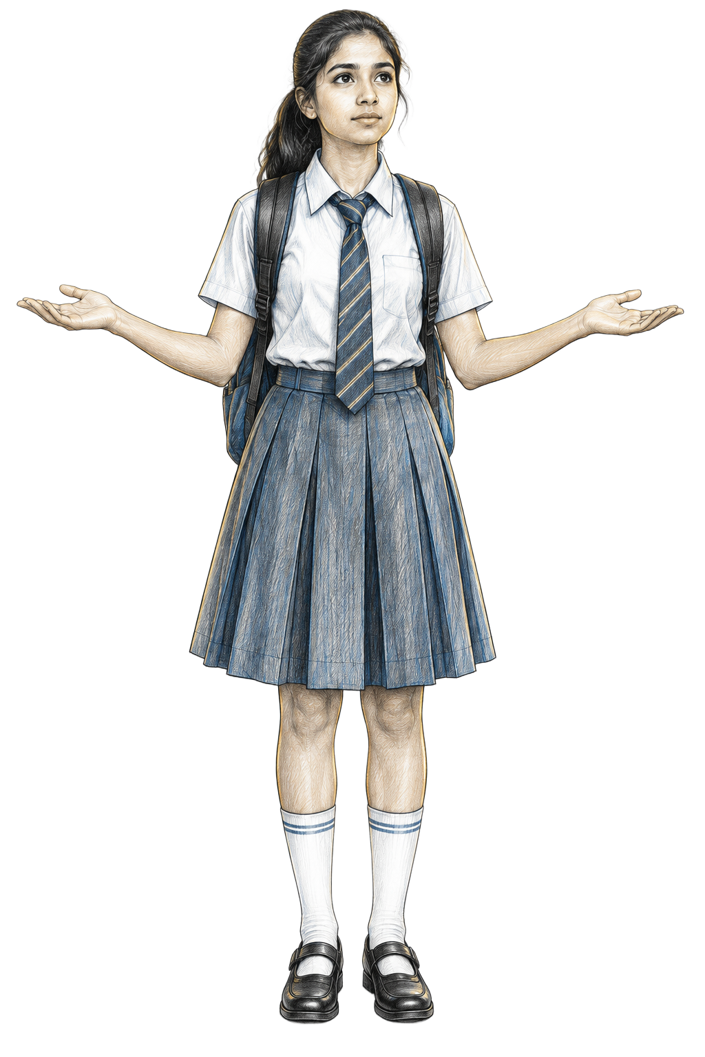 Sketch of a schoolgirl considering her educational future